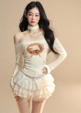 One-Shoulder Lace Knit Tee